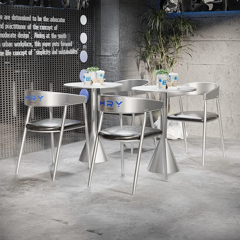 Commercial Modern Iron Cafe Furniture Set with  Option Silver Dining Table and Chairs for Hotel/Mall Brand Stores view 4
