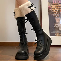 2023 Women Boots Knee High Platfrom Black Ladies Fashion Long Boots Spring Autumn Gothic Vintage Medium Heel Plush Women's Shoes