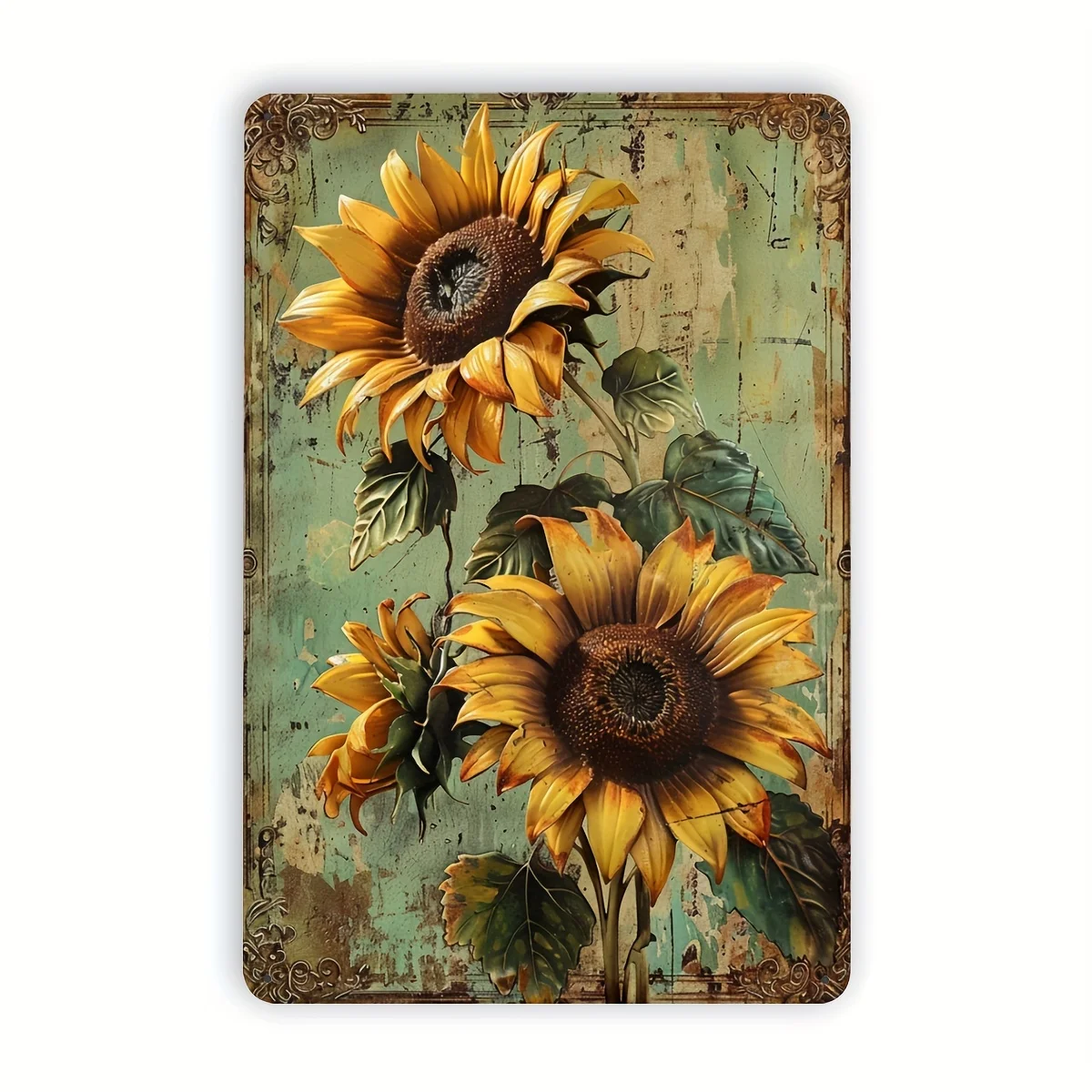 1pc Rustic Sunflower Metal Tin Sign, 20.32x30.48 cm, Vintage Indoor/Outdoor Wall Art, Iron Sheet Painting for Home, Office, R
