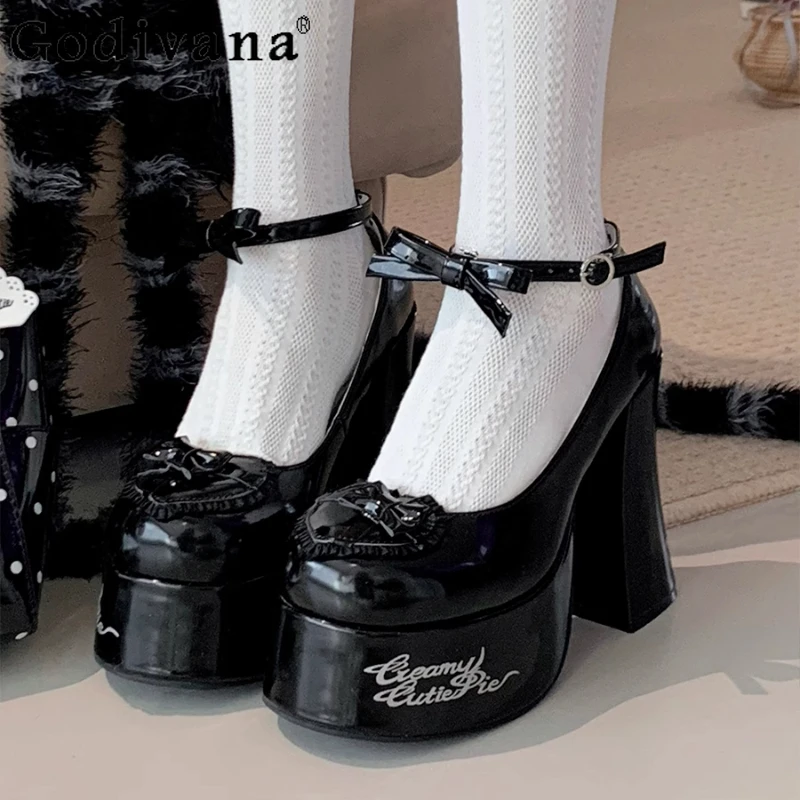 

Original Lolita Black High Heels Women's Sweet Elegant Bow Mary Jane Shoes Ladies Birthday Party Cos Platform Shoes Spring New