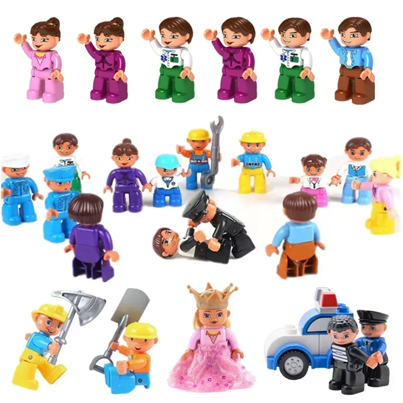 Big Size Action Figures Doll Police Princess Family Member Building Block Accessory Occupation Toys Assembly Children Kids Gift