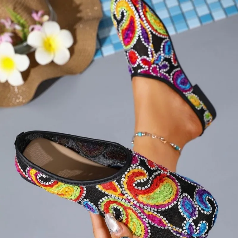 Retro Style Ethnic Embroidery Embroidered Slippers Summer Baotou Soft Sole Outside Fashion Women's Shoes view 5