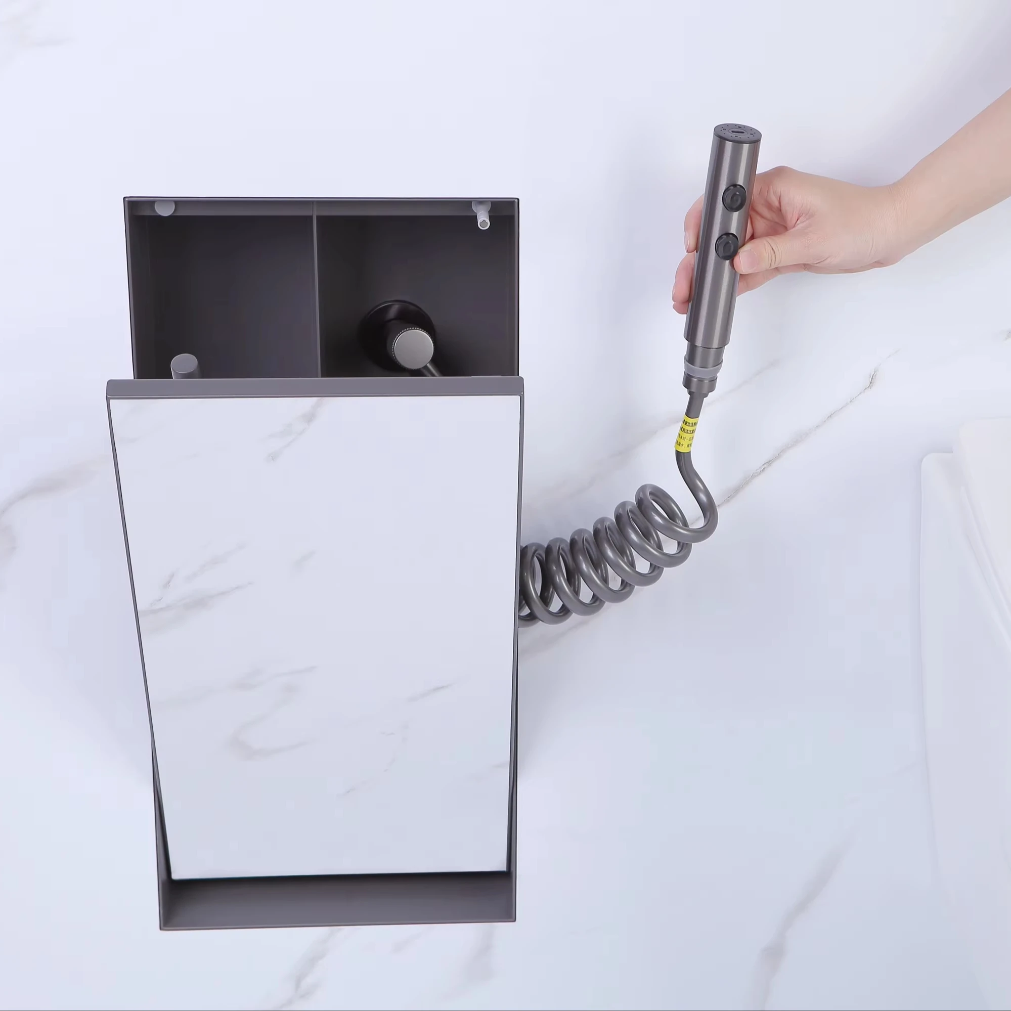 Concealed Tileable 304 Stainless Steel Integrated Toilet Sprayer & Toilet Brush Storage Wall  Niche Tile Inserted for Bathroom