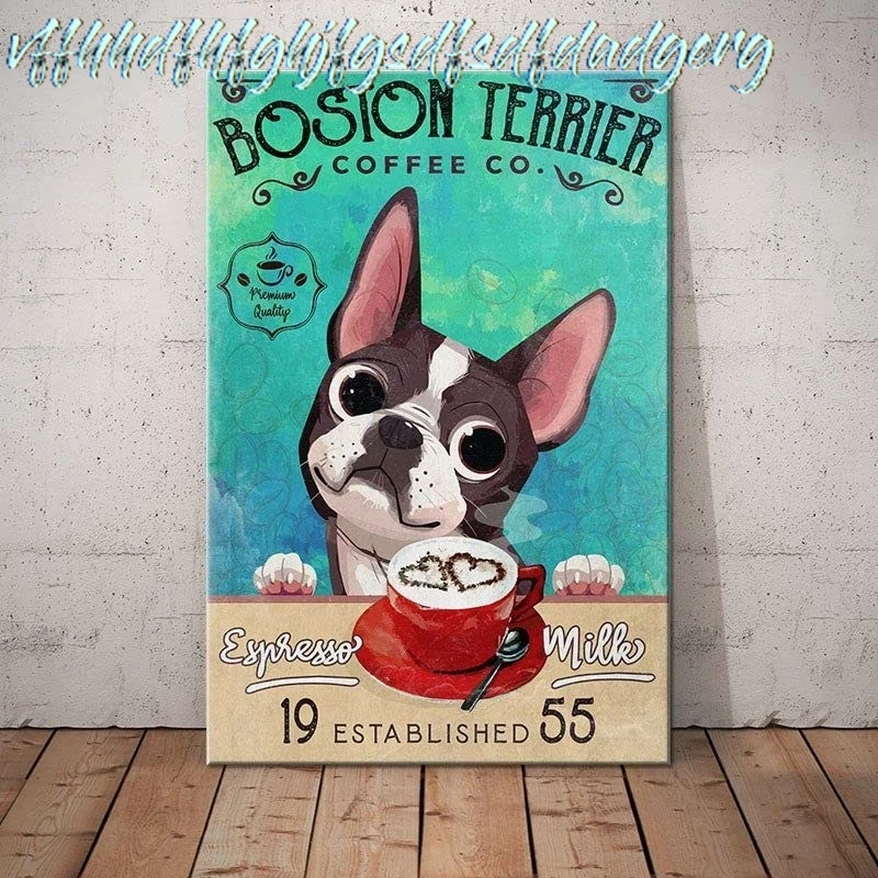 CCPARTON Metal Signs Boston Terrier Dog Coffee Company Signs Vintage Signs Retro Aluminum Sign for Home Cafe Kitchen 8x12 I sign