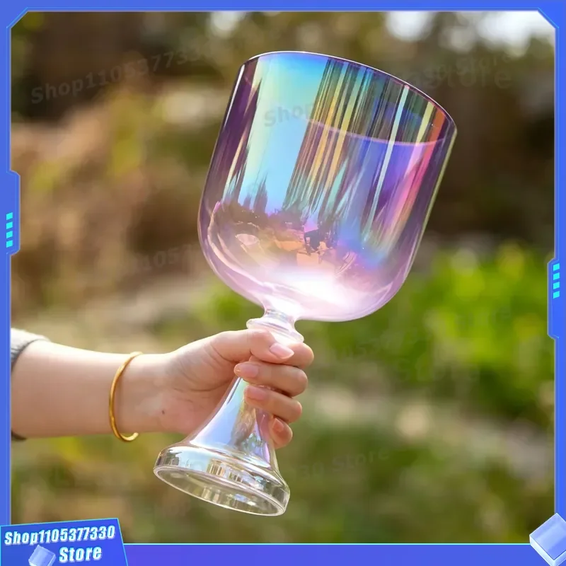 Transparent Crystal Singing Bowl Colorful Handheld Sound Healing Instrument for Yoga Meditation with Free Leather Mallet