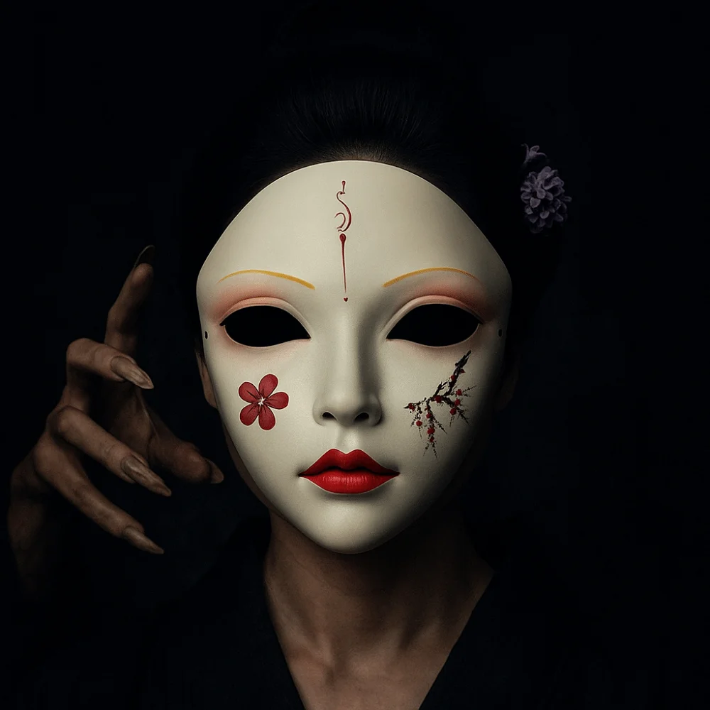 성능 전체 얼굴 코스프레 게이샤 마스크 꽃 소름 끼치는 Hanfu 코스프레 마스크 재미 있은 가장 무도회 일본 마스크 장난감 어린이 장난감