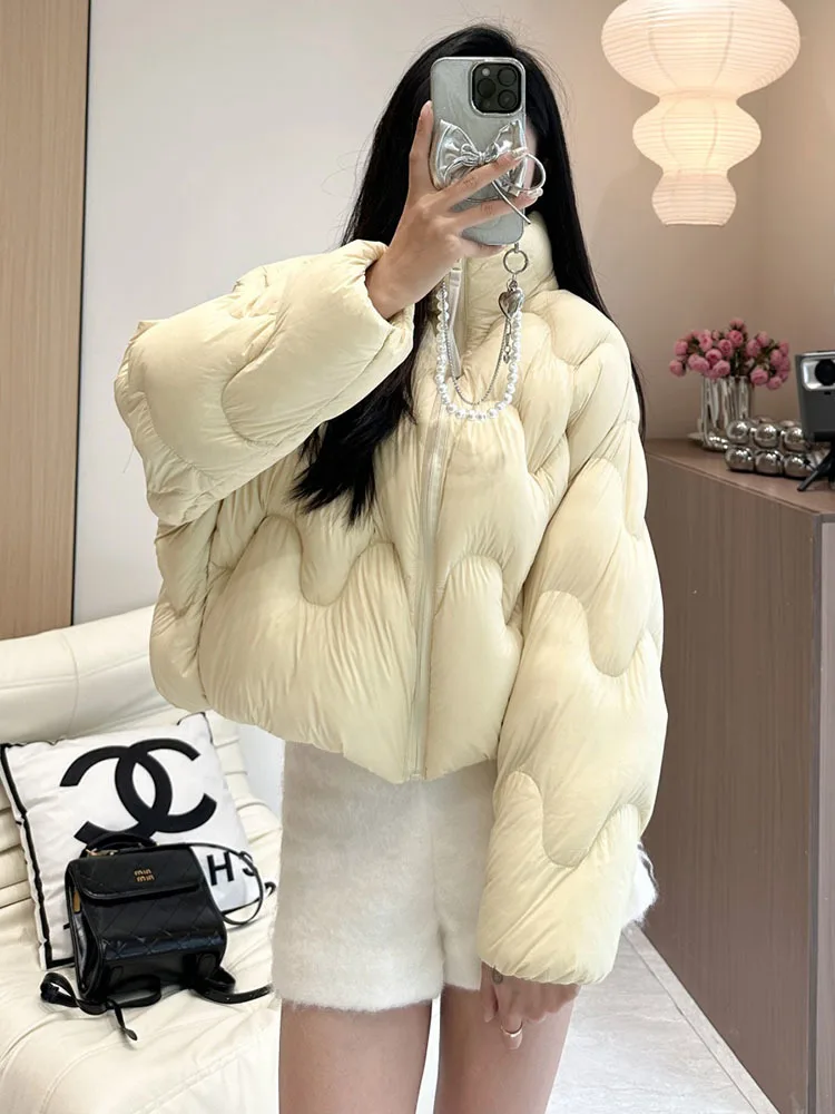 2025 Winter Fashion New Women's 90 Down Jacket Loose Commuter Stand Collar White Duck Down Jacket
