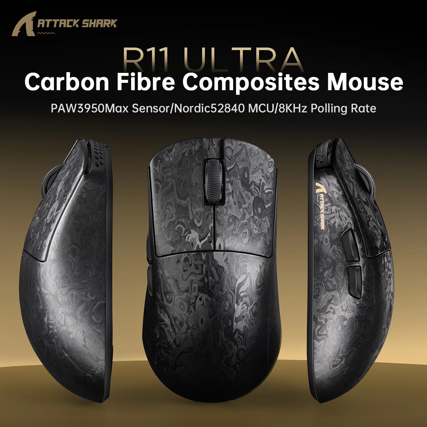 ATTACK SHARK R11 ULTRA Carbon Fiber Composite Mouse 8K Polling Rate Wireless Mouse PAW3950MAX Sensor and Nordic 52840 MCU for PC