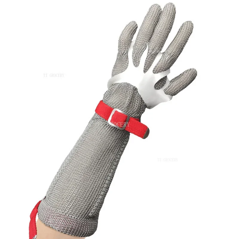 1pc High Quality 100% Stainless Steel Ring 304 Cut Resistant Butcher Protective Mesh Meat Extended Version Level 5 Worker Gloves