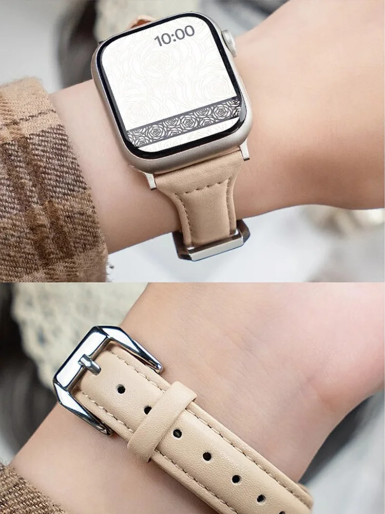 Slim Leather Strap For Apple Watch Band 11 46mm 42mm 41mm-40mm 44mm 45mm Bracelet loop apple watch 10 8 9 7 6 se 4 ultra2-3 49mm