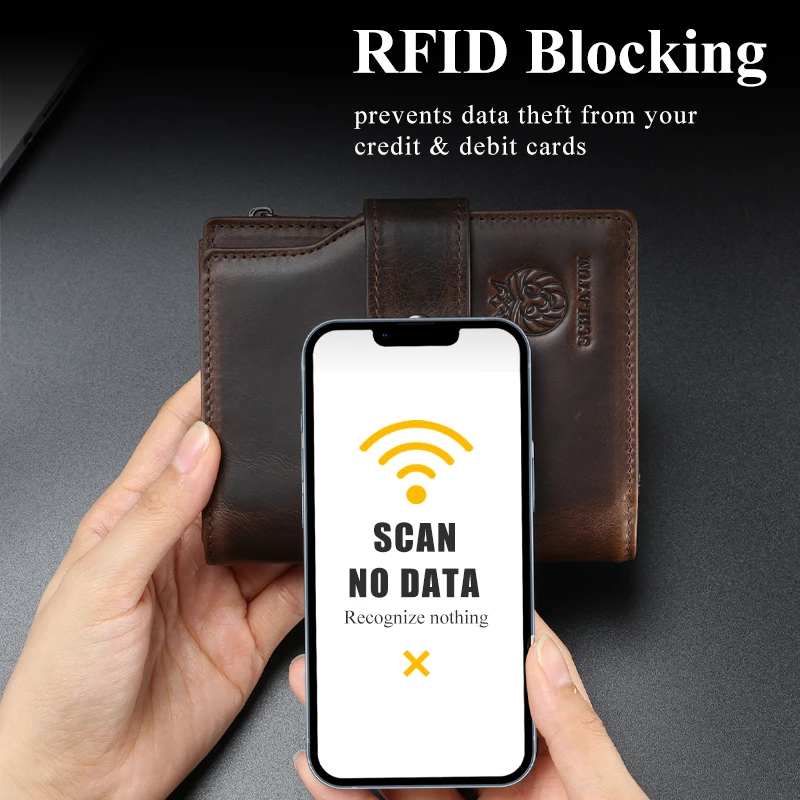 SCHLATUM Genuine Leather Men Business Wallet RFID Men Card Id Holder Coin Purse Travel Wallet  Anti-theft Swipe