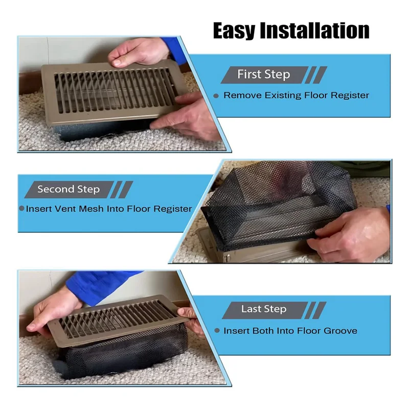 【VALUE MONEY】 Armadilha de cobertura de registro de piso, tela de cobertura de malha de ventilação de ar de chão para filtros de ventilação de ar doméstico, 12 pacotes (4x10 tamanhos, 12 peças)