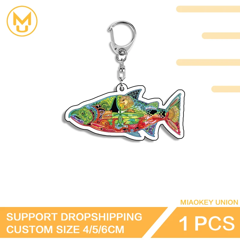 Fish Colorful Photo Keychain Amusing Enchanting Key Holder Adorable Charming Lobster Clasp Unique Jewelry DIY Decoration