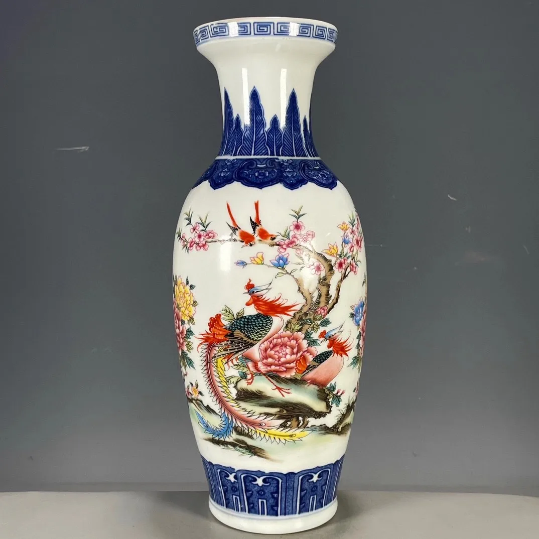 30cm Antique Porcelain Collection Vase Handmade Decoration from Dezhen Ceramic Floral Ware, Chinese Style Living Room Foyer Deco