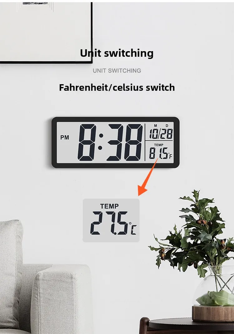 Creative LCD Multifunctional Wall Clock, Living Room Clock, , Large Screen, New Electronic Clock, (No Alarm Function)