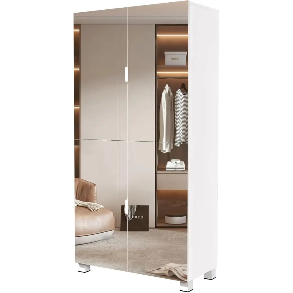 

Отдельностоящий шкаф для обуви с 4 дверцами и регулируемыми полками на 24-32 пары, белый