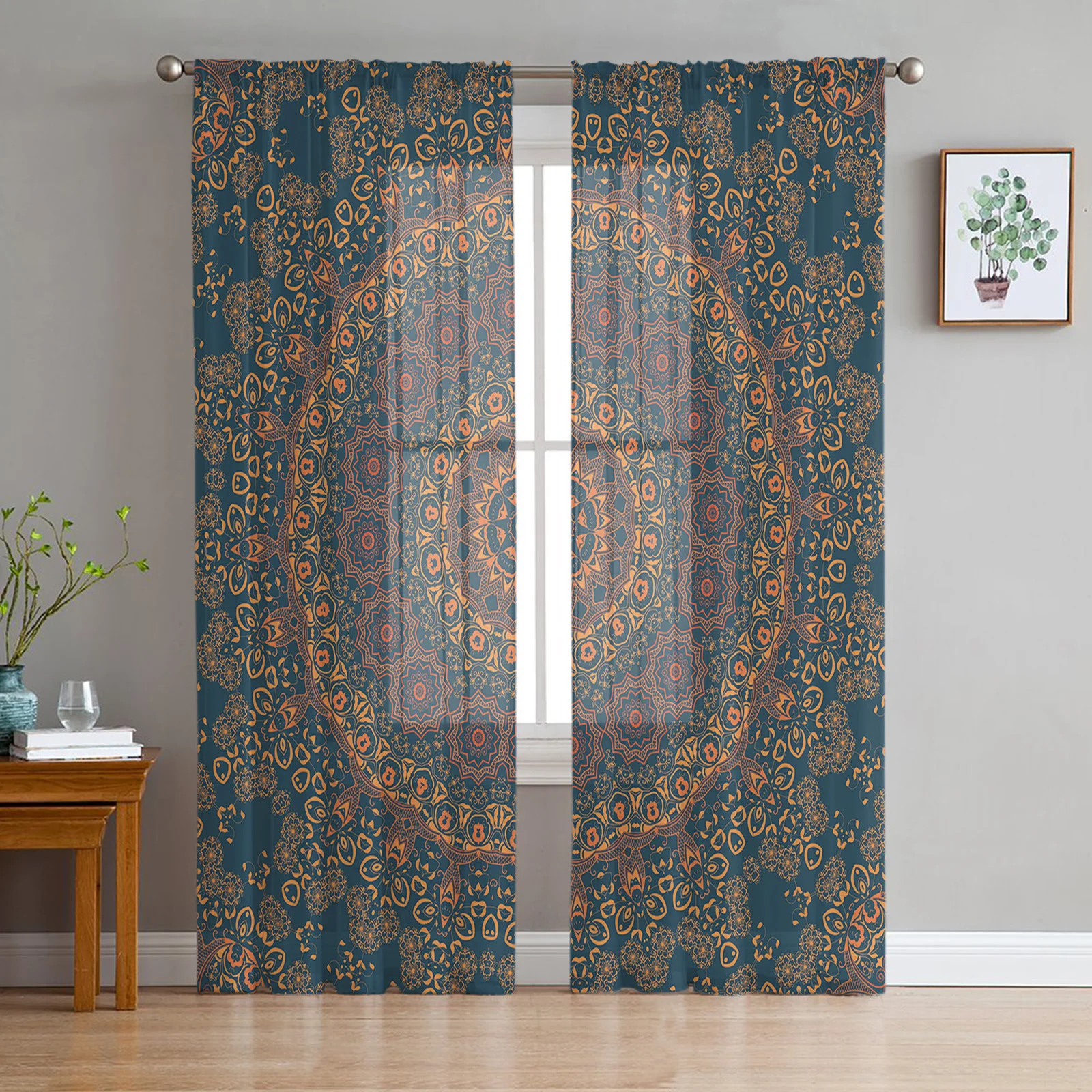 

Mandala Pattern Retro Curtains Living Room Bedroom Kitchen Decoration Window Voiles Organza Tulle Curtain