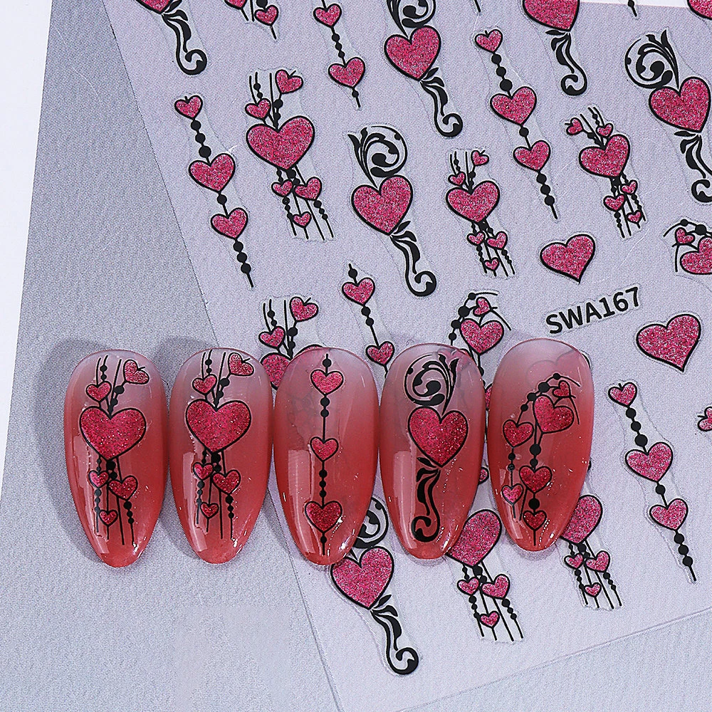 1/4 قطعة ثلاثية الأبعاد عيد الحب القلب مسمار ملصقا البرنز الحلو الحب القلب مسمار ملصقات فنية ذاتية اللصق الأحمر القلب مانيكير لوازم #6