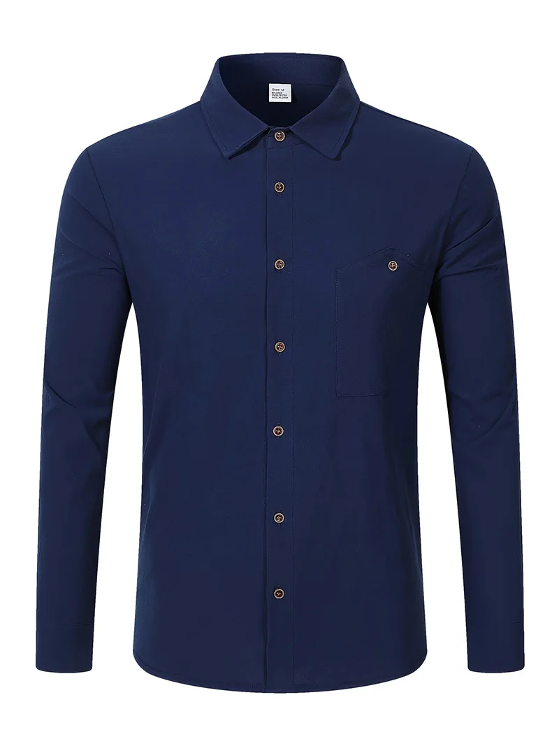 Herren Frühling Herbst Einfarbiger Leinen-Cardigan Reverskragen Langarm-Hemd Atmungsaktives Knopf-Oberteil Tägliche Freizeit Outdoor-Bekleidung – Detail 16
