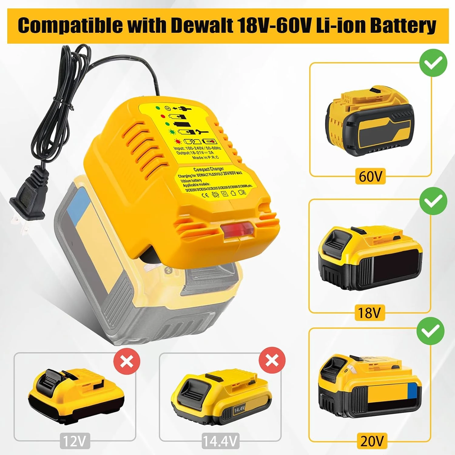 Portable Mini Battery Charger Car Charger Compatible with  for Dewalt 18 V 20 V Lithium Battery Charger Station with US/EU Plug view 5