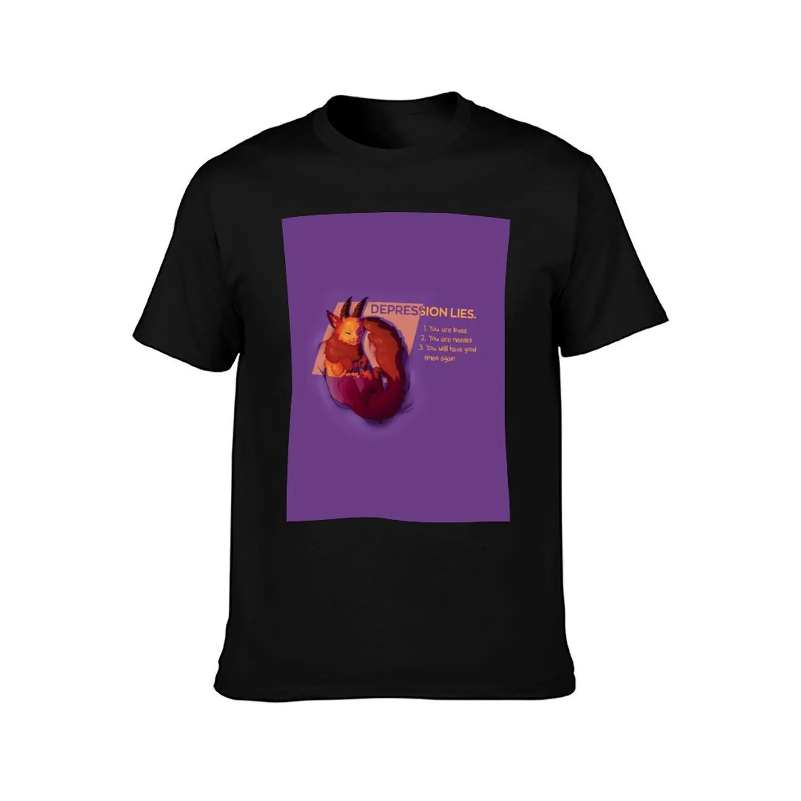 DEPRESSION LIES Snuggly Gargoyle T-Shirt Big Size Simple T-Shirt