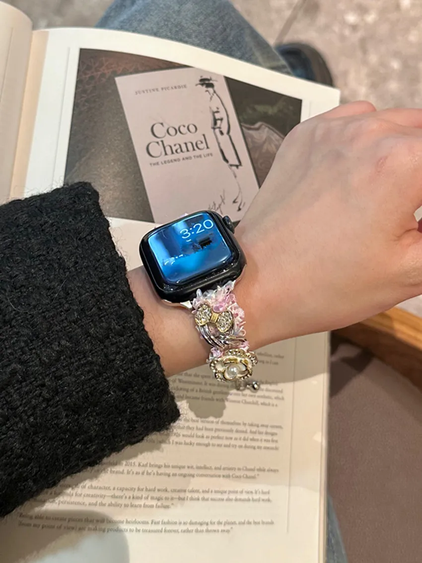 봉제 동백꽃 스트랩 시계 밴드, 화웨이 워치 GT4 41mm 스마트워치 스트랩, 여성 소녀, 18mm, 20mm, 22mm