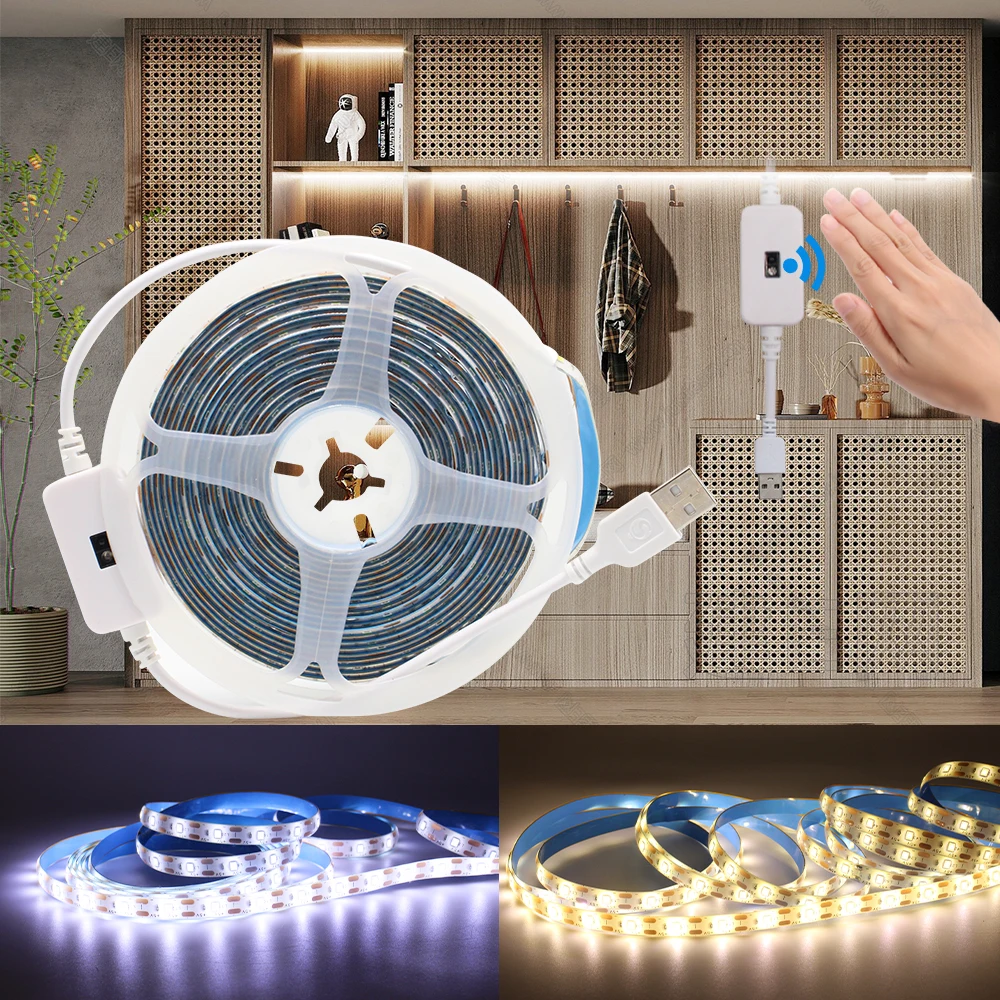 

5 В, 1 м, 2 м, 3 м, 2835, USB светодиодная лента с датчиком движения, водонепроницаемая лента, лента для лампы, украшение для ТВ, кухонного шкафа