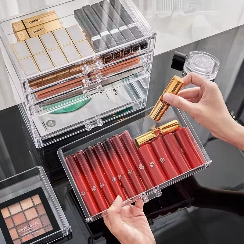 Makeup Storage Box Acrylic Transparent Drawer Divided Style Organizer Large Capacity Desktop Compact Dustproof Lipstick Storage