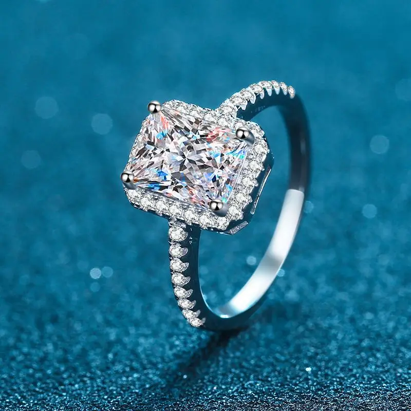 18K White Gold and Platinum PT950 Ring Women's Sugar Cube Micro-paved Gravel 1 Carat 2 Carat Four-claw Special-shaped Moissanite
