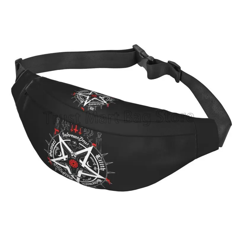 Black Satan Skull Fanny Pack Dead Head Mystical Circle Esoteric Halloween Demon Waist Bag for Travel Hiking Cycling Running