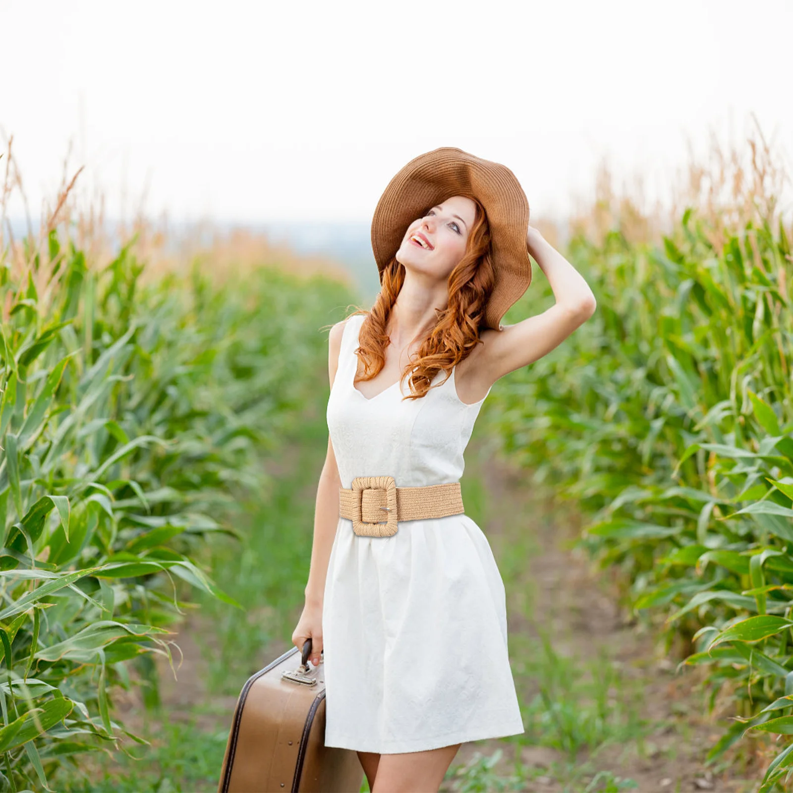 

Wide Waist Belt For Women Woven Stretch Design Adjustable Vintage Braided Dress Belt Boho Ladies Fashion Accessory