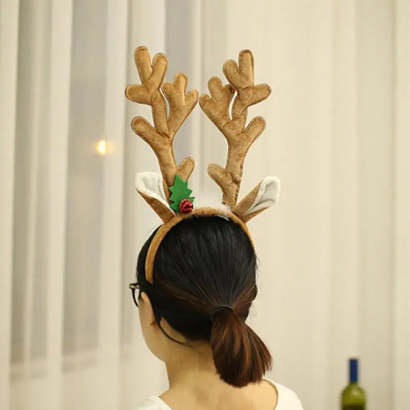 Christmas Reindeer Antlers Headband Elk Antlers Ears Head Hoop With Red Bell Christmas Party Hair Accessories Navidad 2025