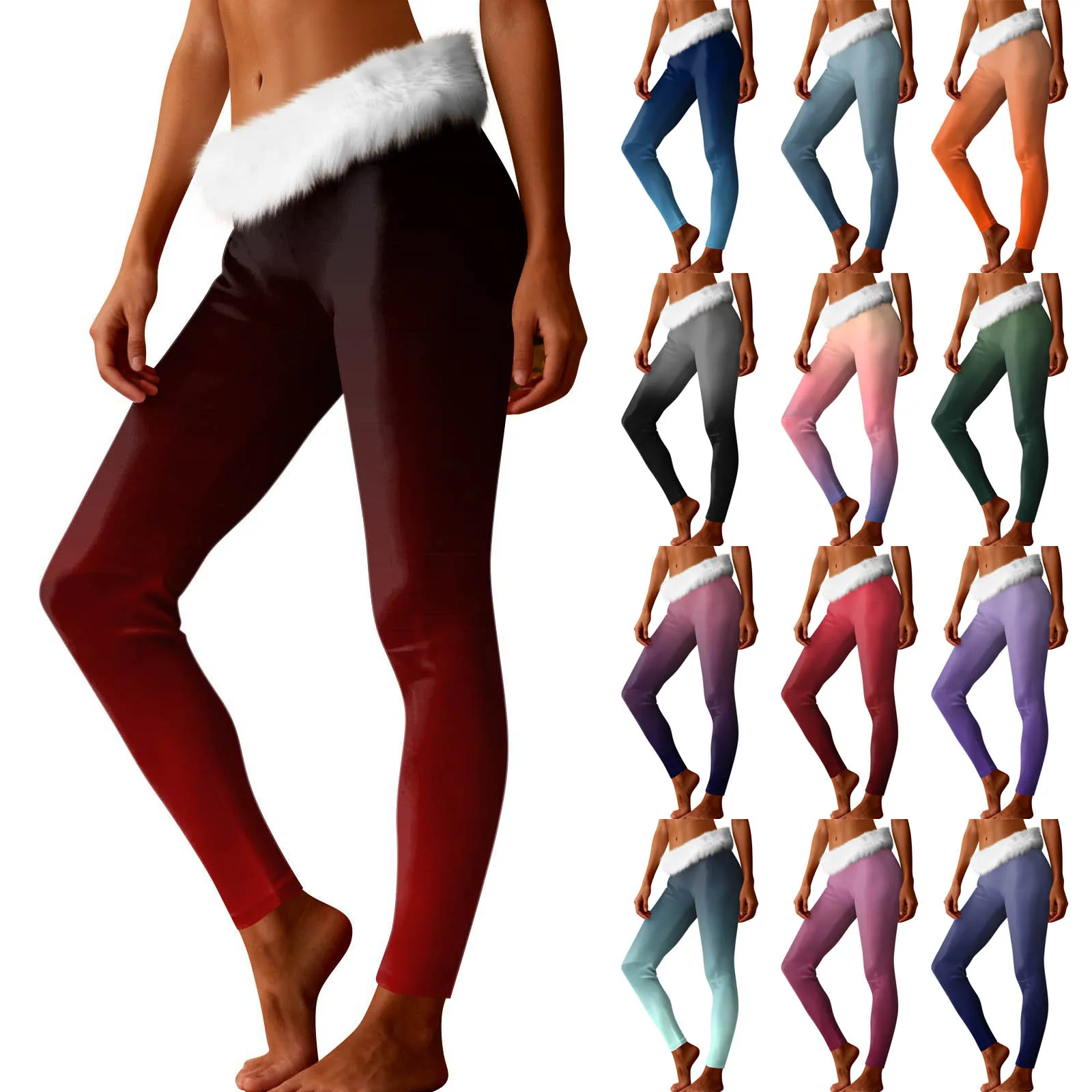 المرأة طماق أنيق وغير رسمي الخريف الشتاء قيعان الفراء المشذبة التدرج طباعة بناطيل كاجوال بسيطة 1 قطعة الحياة اليومية #2