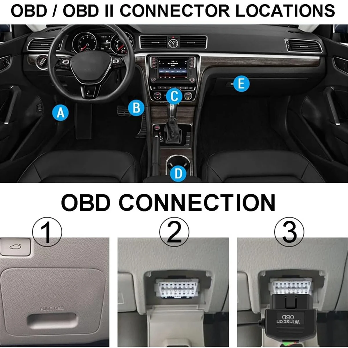 AT41Dash Cam OBD-Hardwire-Kit, Dashcam USB Typ C Hardwire-Kit mit OBD-Stromkabel für Dashcam 12–24 V auf 5 V/3 A