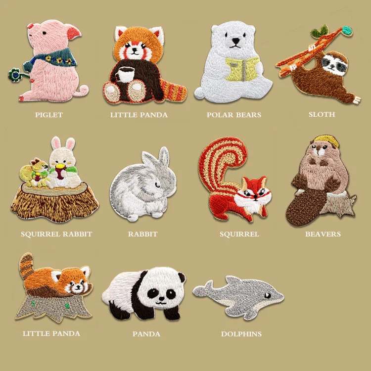 Cloth patch stickers animal beaver red panda dolphin sloth mobile phone case decoration