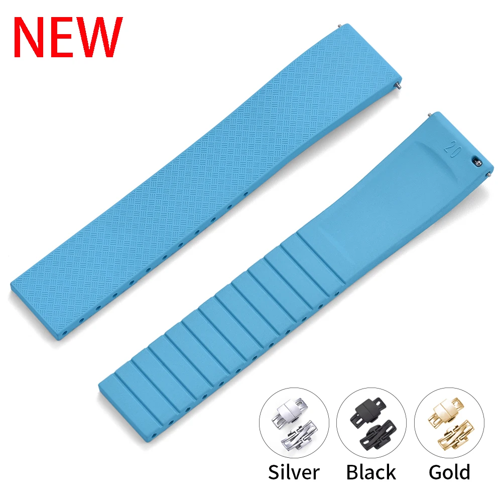 Correa de reloj CTS Fluororubber, 18mm, 19mm, 20mm, 22mm, hebilla de mariposa de liberación rápida, nuevas correas de reloj FKM para cortar en el tamaño