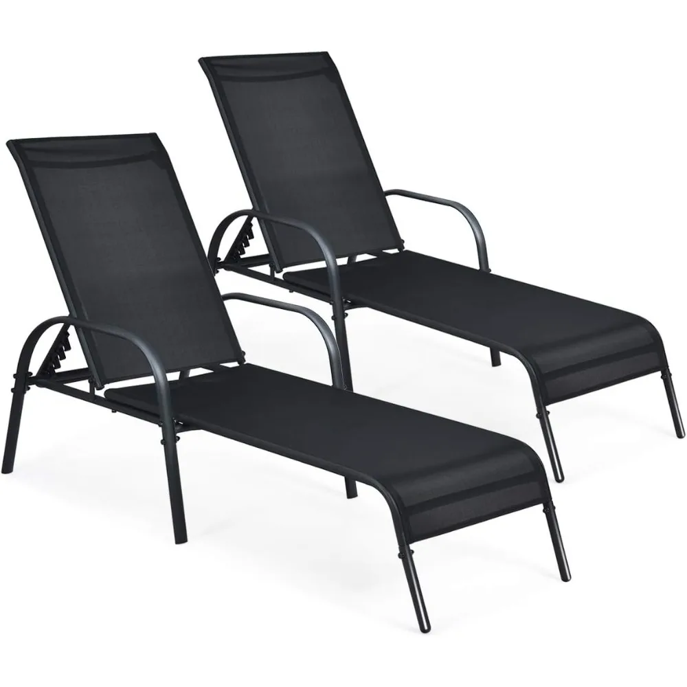 

Outdoor Lounge Chairs Set of 2, Patio Chaise Lounge with Adjustable Backrest, Reclining Pool Lounge Chairs for Outside with Hea