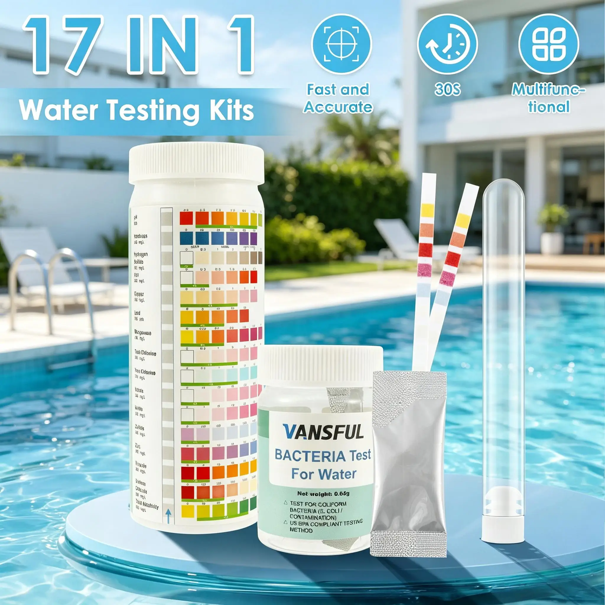100/125Pc Aquarium Test Strips 17 in 1 Water Testing Kits with Test Tube Water Test Kit to Detect Home Carbonate Root pH Tool