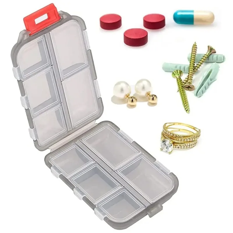 

10 Compartment Portable Small Weekly Travel Pill Storage Device - On-the-Go Medicine Organizer Box