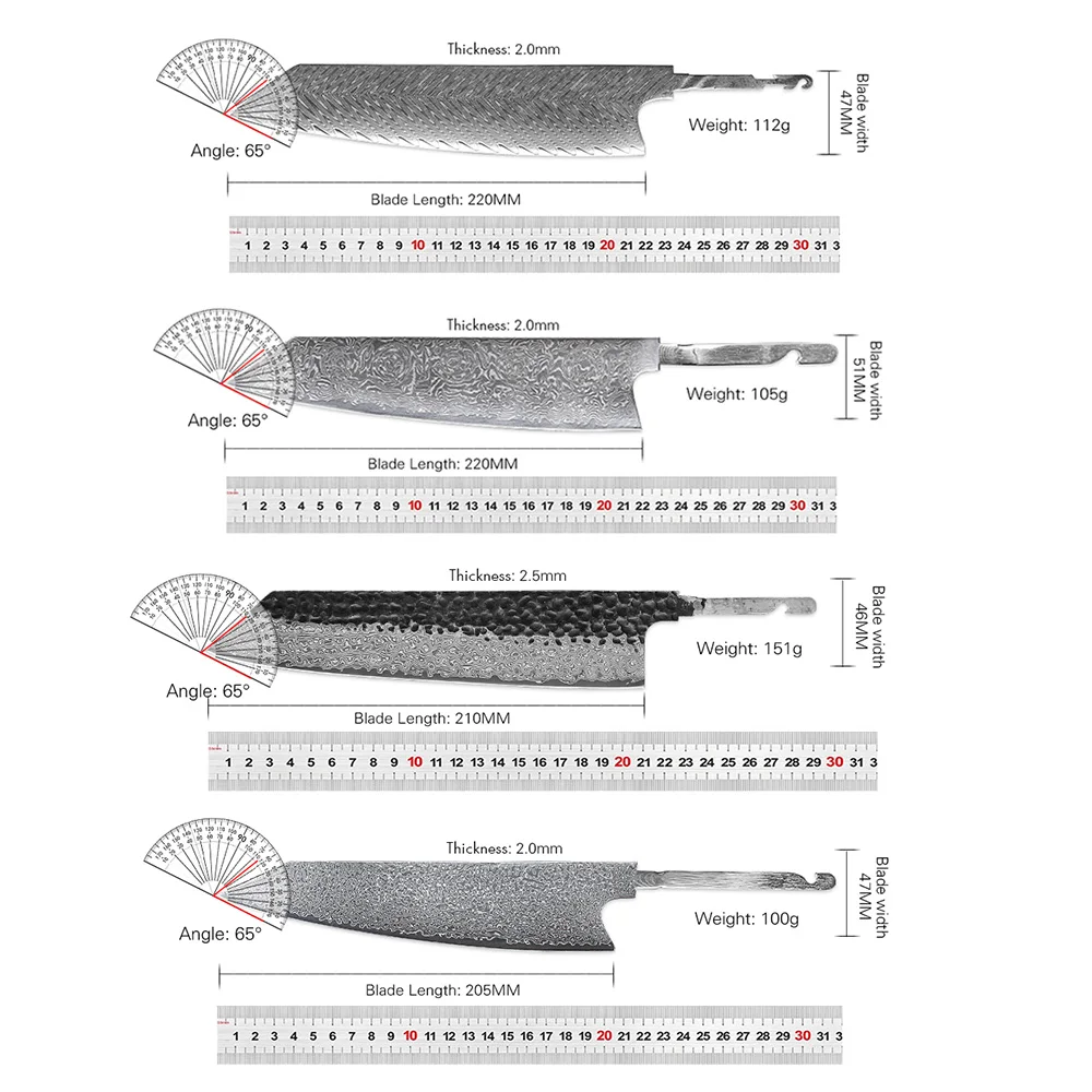 TURWHO DIY Factory Octagonal Handle Japanese Damascus Steel Chef Knife Kiritsuke Blade Blank Knive Parts New Design Dropshipping