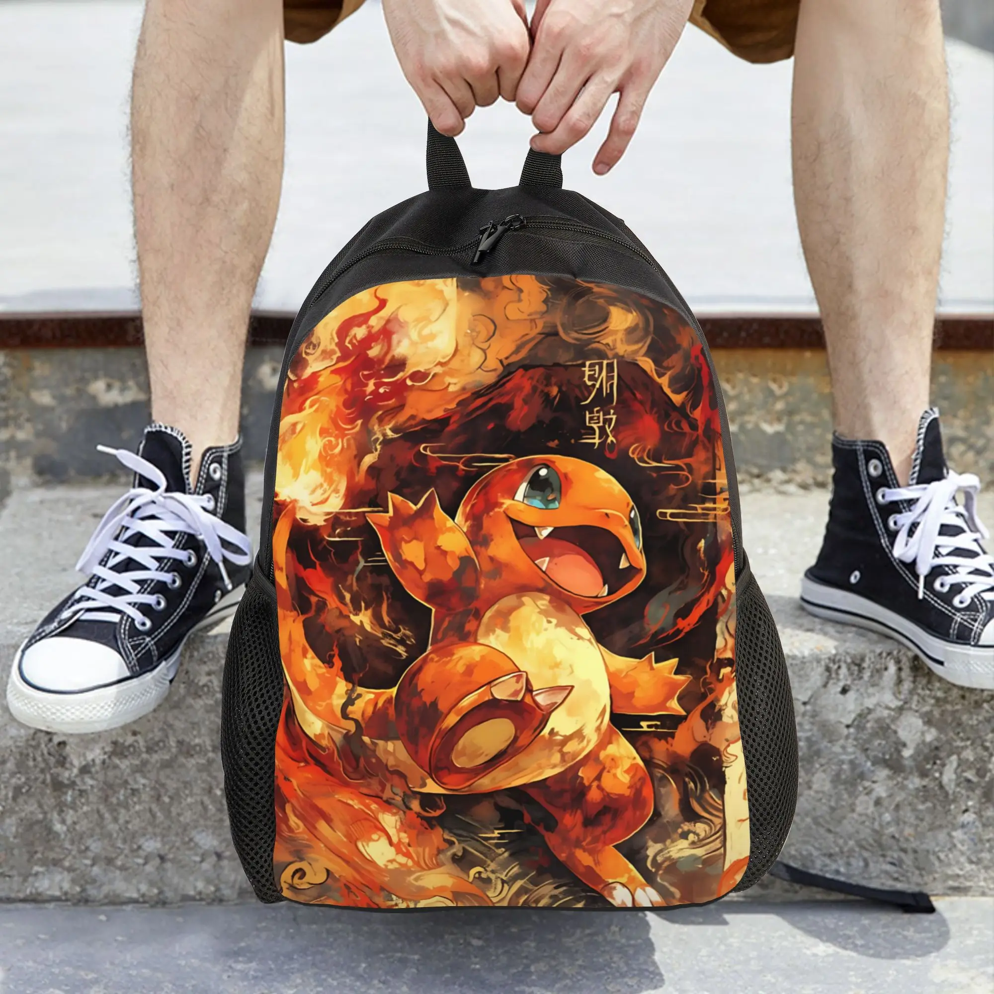 Fashion Pokemon Theme Charmander Fire Backpack ita bag  mochila Daily Outdoor Large Capacity Rucksack