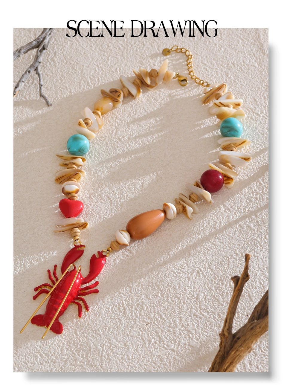 Yhpup Attraktive einzigartige Ozean Muschel Stein handgemachte Hummer Krebse Anhänger Halskette Sommer Charm Kragen Statement PVD Schmuck – Detail 11
