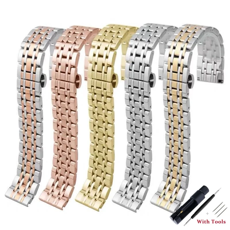 

16mm 18mm 20mm 22mm 24mm Seven Bead Solid Stainless Steel Watch Strap Replacement for Universal Waterproof Watch Band with Tool
