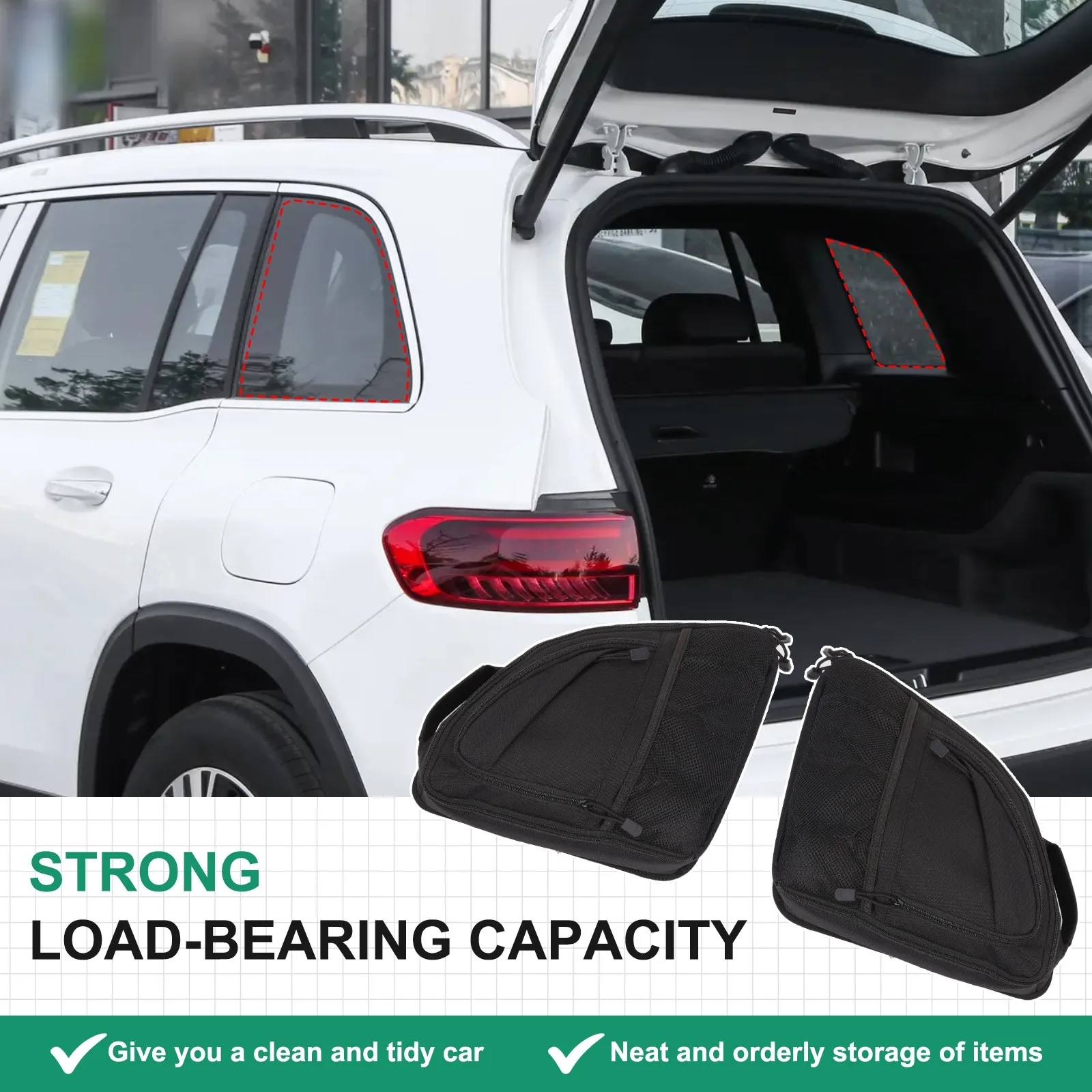 Car Trunk Side Window Multipurpose Storage Tidy Bag For Mercedes-Benz GLB X247 2020-2025 Picnic Stowing Tidy Tool Packet Bag