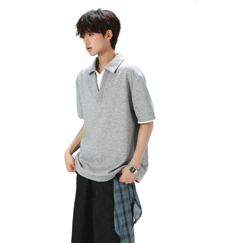 LUZHEN 2026 Summer Double Layer Fake Two Piece Design Color Contrast Short Sleeve T-shirts Men's Handsome Korean Pullover JY7224