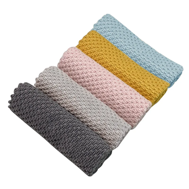 5PCS Cotton Towel Soft Absorbent Dishcloth Kitchen Dish Rags Honeycomb Breathable Face Wash Towel Household Cleaning Wash Cloth
