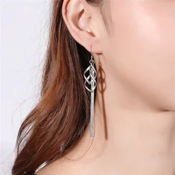 Luxury New Design Twisted Tassel Chain Earrings for Women Silver Color Female Bride Wedding Jewelry Night Club Korean Gifts