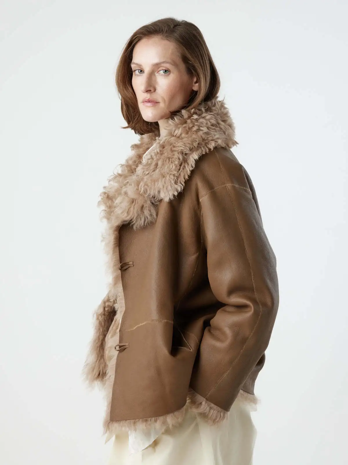 DFDG Women 2026 Faux Curly Fur Mid Length Coat Lapel Collar Loose Oversized Fluffy Warm Winter Daily Street Outerwear Fur