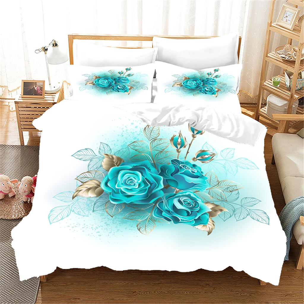 Juego de sábanas con estampado de flores y plantas, ropa de cama romántica, 3 piezas