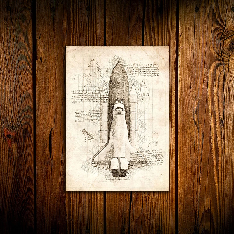 Vintage streszczenie Da Vinci inspirowane szkice płótno malarstwo plakaty i druki obrazy na ścianę na wystrój salonu Cuadros